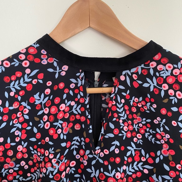 LOFT Cherry Berry Print Velvet Trim Cutout dress - Picture 6 of 8